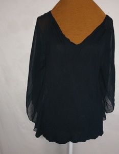 SEVEN7 L Whimseygoth Black Sheer Butterfly Sleeves Top